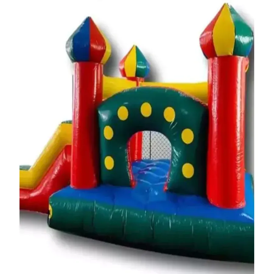 Castelo inflável infantil com escorregador colorido para festas e eventos