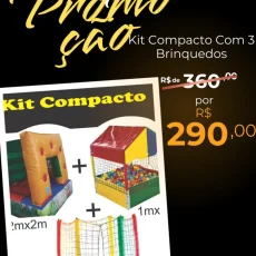 Kit compacto com 3 brinquedos para festa infantil com inflável, piscina de bolinhas e cama elástica em São Paulo